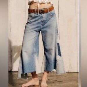 Free People Ripple Wide Leg Crop patch Jeans